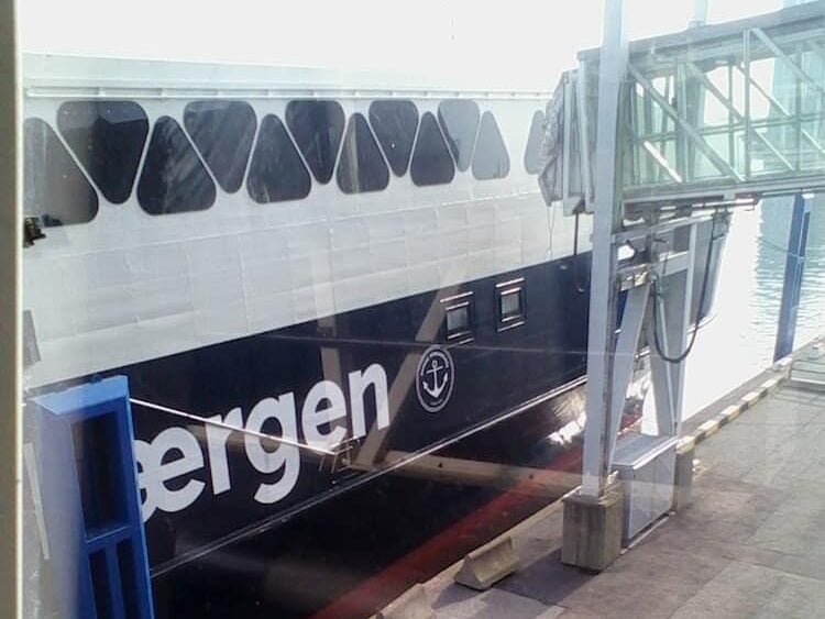 Faergen ferry ready to depart to the island of Bonrholm, Denmark here in the port city of Ystad, Sweden. Photo by Serge Olivera