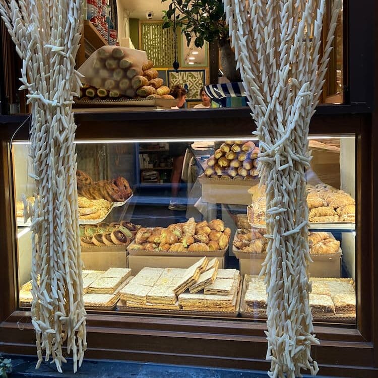 Pasta shop featuring curtains made of pasta. Photo by Mari S. Gold