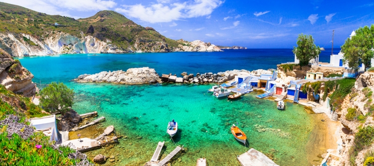 A street view from Plaka village in Milos Island, Greece