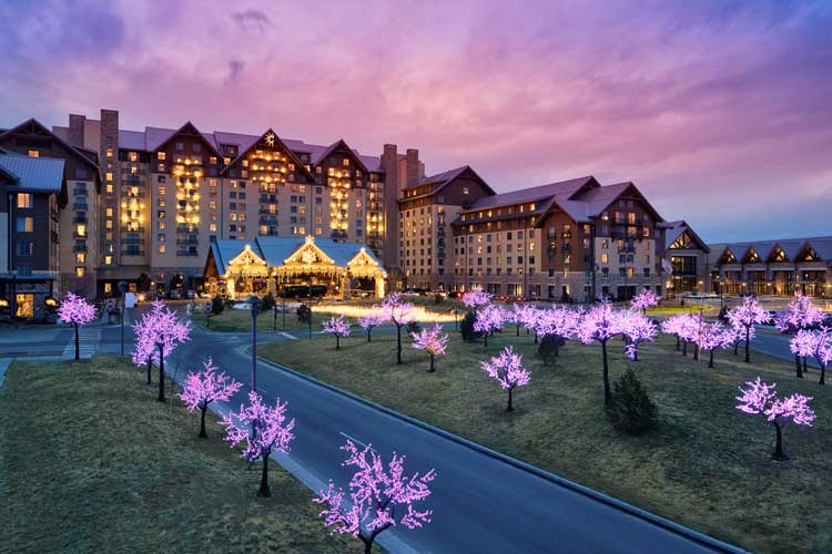 The Gaylord Rockies all lit up for the holidays. Photo by Gaylord Rockies