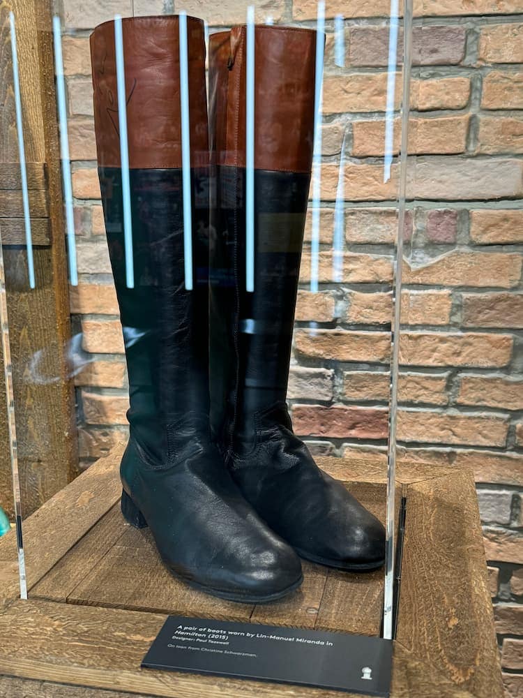 These boots worn by Lin-Manuel Miranda in "Hamilton" are just one of countless artifacts, props, costumes and more at the museum. Photo by Debbie Stone