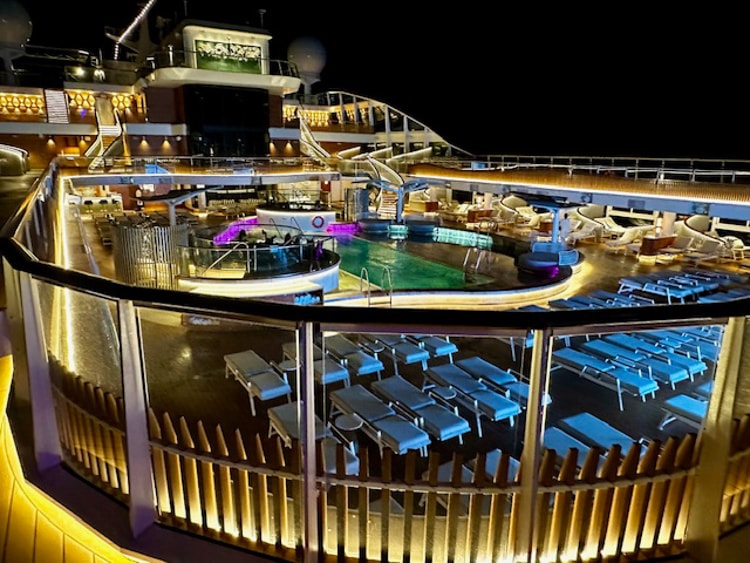 Pool deck under the stars as seen from deck 14
