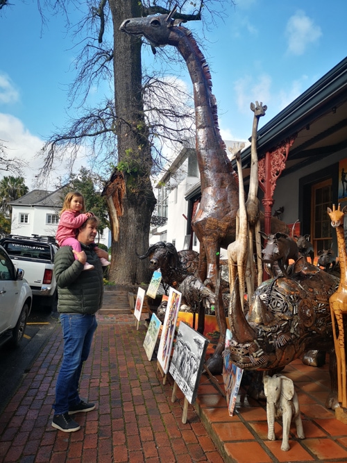 Admiring some of the local arts and crafts in Stellenbosch South Africa