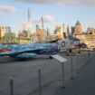 The deck of the Intrepid Museum with the Manhattan skyline. Photo by Mary Casey-Sturk