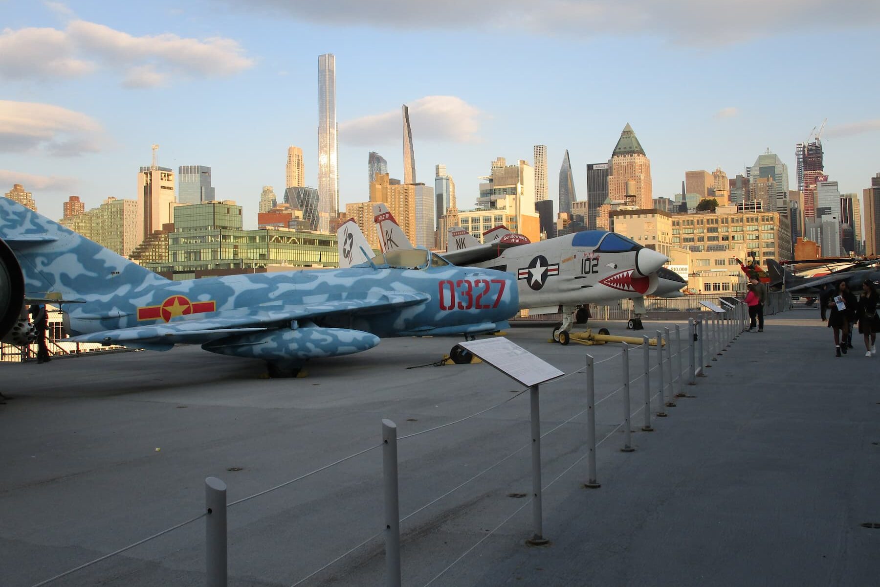 The deck of the Intrepid Museum with the Manhattan skyline. Photo by Mary Casey-Sturk