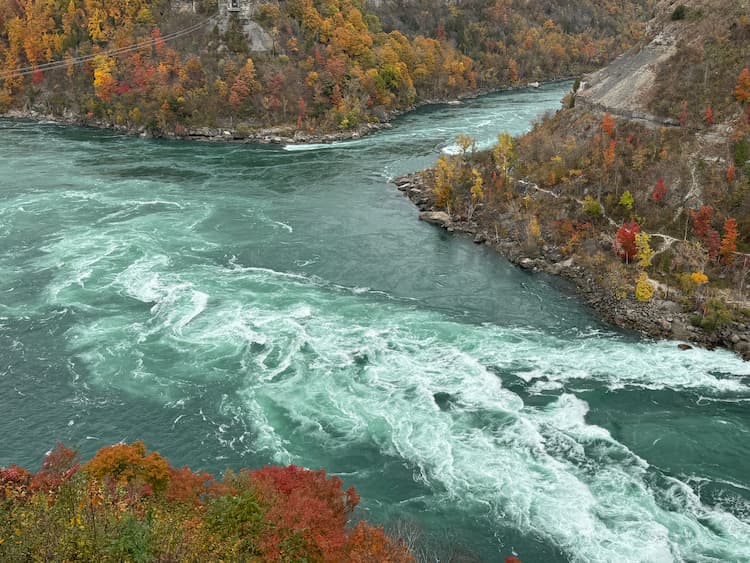 Water churns and roils in the Niagara Whirlpool. Photo by Debbie Stone