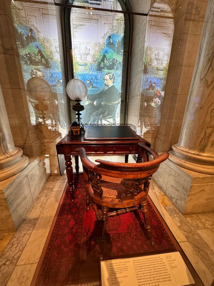 Charles Dickens' Desk and Chair is Just One of Many Treasures in the Library's Polonsky Exhibition. Photo by Debbie Stone