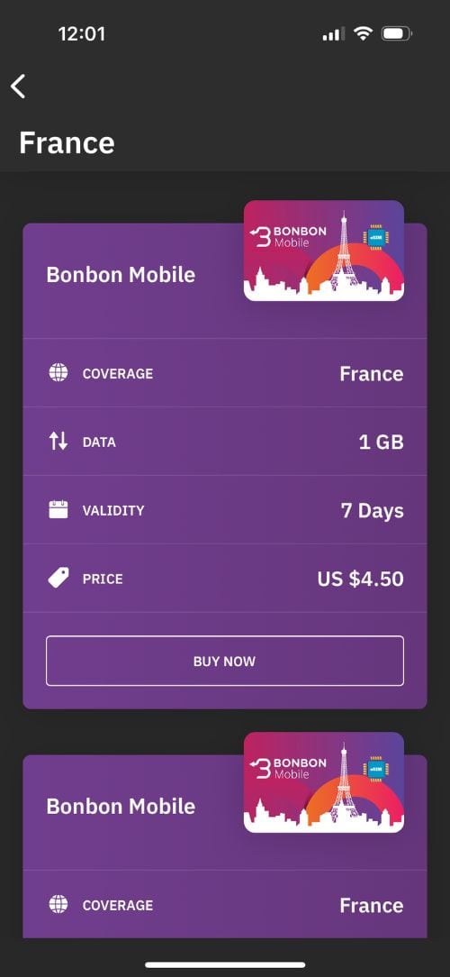France data plans on the Airalo app. Photo courtesy of Airalo