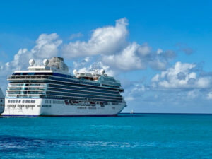 Oceana Cruises The Vista pointed out to sea.