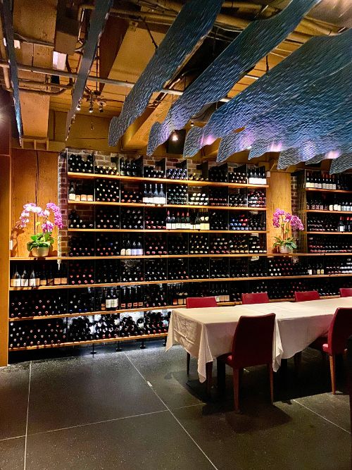The wine room at Blue Water Cafe. Photo by Meryl Pearlstein