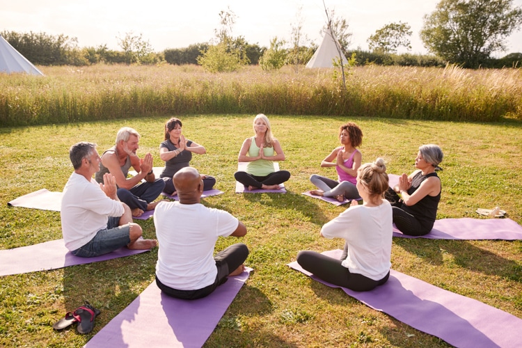 People at a yoga retreat