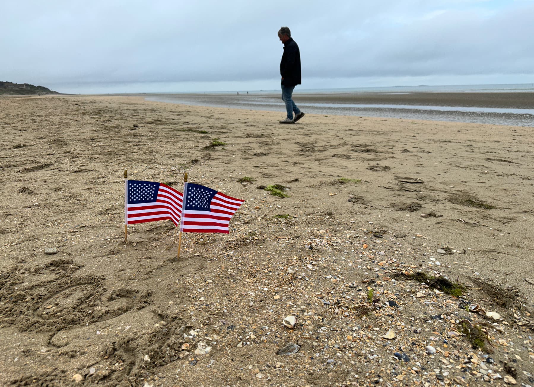 Small American flags on Utah Beach