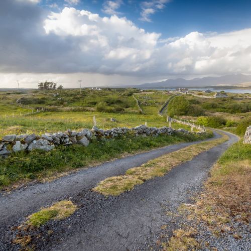 A panoramic view of the landscape while on the road from Clifden to Sky Road. Photo by Shutterstock