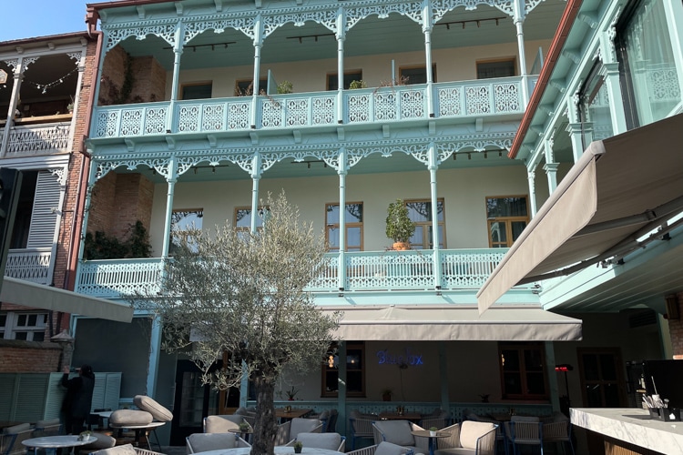 The baby blue balcony caught my attention during the Old Tbilisi walking tour