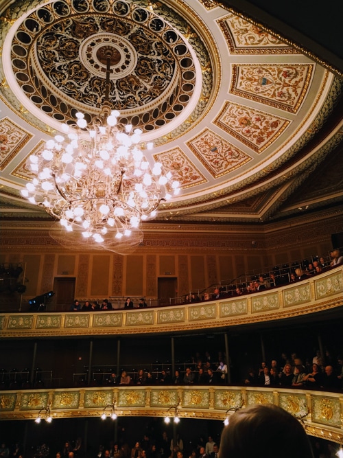 Chandelier inside the Latvian National Opera.