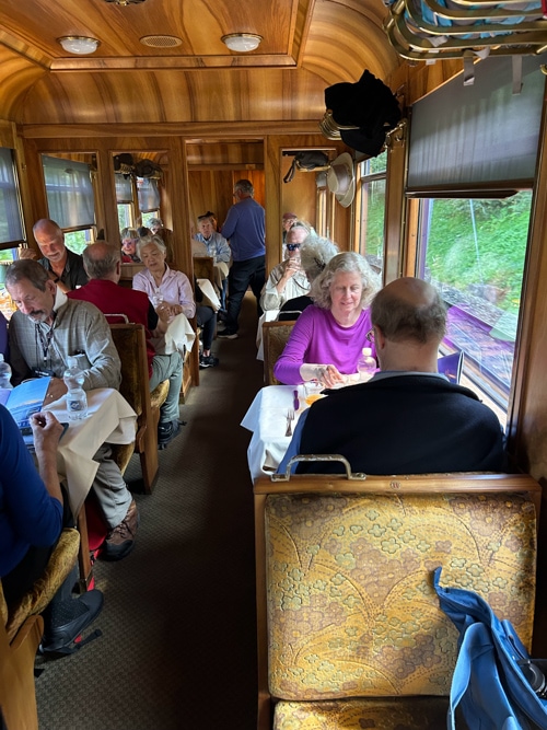 White tablecloth lunch in the dining car Switzerland by train