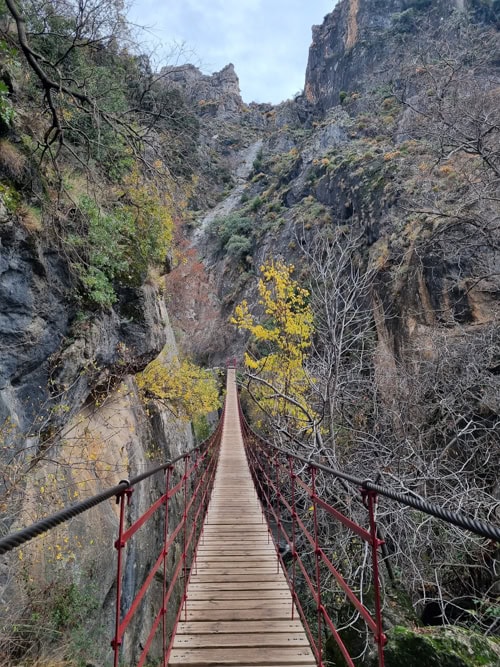 One of Southern Spain's famous swinging bridges in the Sierra Nevada