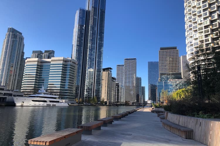 View of Canary Wharf from Wood Wharf. Photo by Laura Olcelli