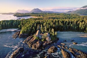 Sunset Aerial of Tofino. Photo courtesy of Tourism Tofino
