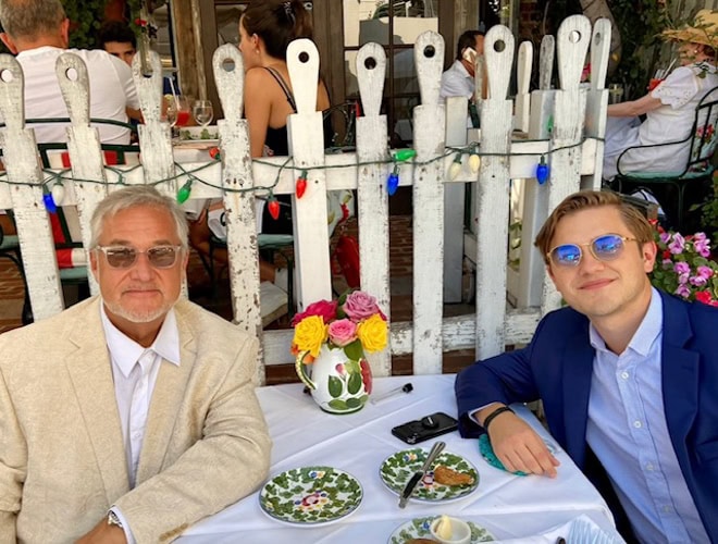Michael Patrick Shiels and Harrison Shiels hang