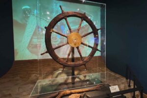 Ship's wheel from the shipwrecked Madeira. Photo by Debbie Stone