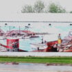A mural in Talbot County, Maryland depicts the long connection of the people with the seafood industry. 