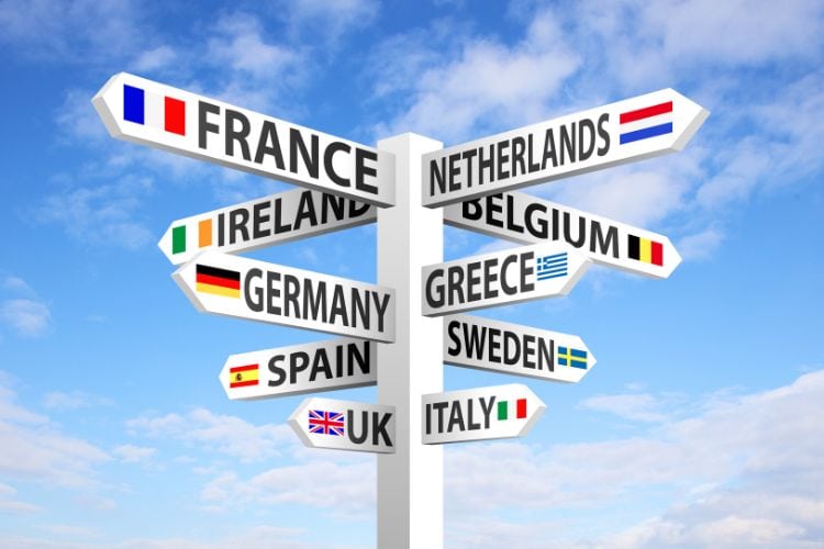 Signpost of countries in Europe