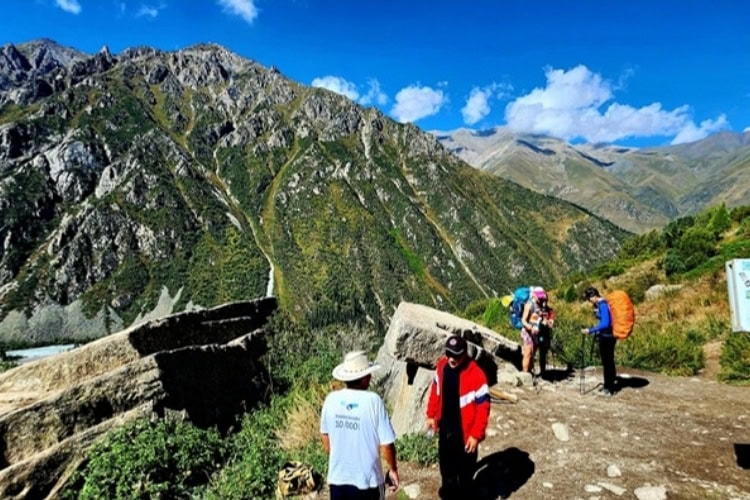 Broken Heart Rock meeting spot on the Ala-Archa National Park trail near the Kyrgyz capital of Bishkek.