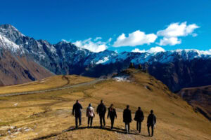 Travelers on a group adventure