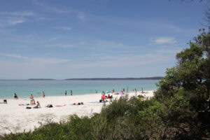 The stunningly white sands at Hymans Beach are blindingly beautiful
