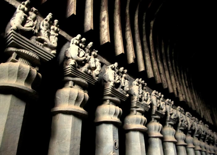 15 octagonal pillars in the main chaitya hall