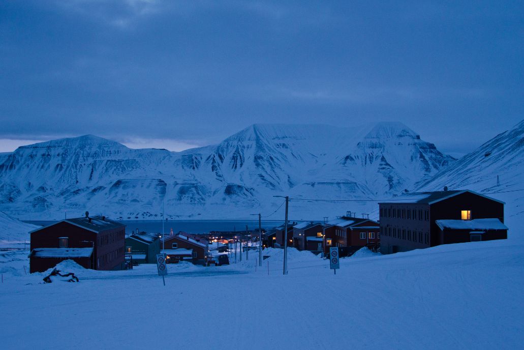 View of Longyearbyen during the polar night