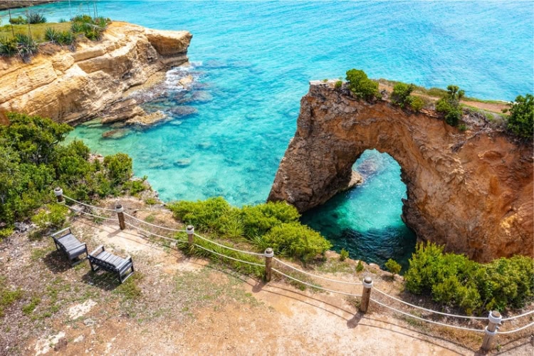 Aerial shot of Anguilla Arch