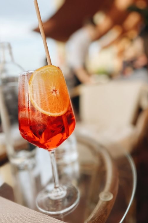 A glass of Campari spritz, Amy Chambers' drink of choice for aperitivo.