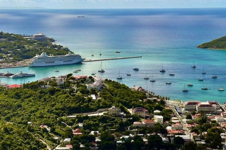 Crystal Cruises Serenity ship in St Thomas harbor