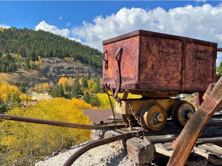 Scenic view of the hills around Central City, with old mines, mining equipment, ghost towns, and cemeteries.