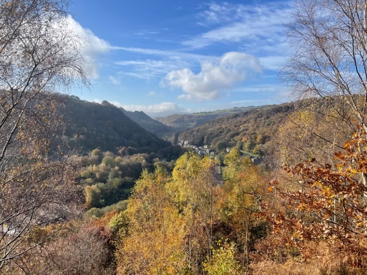 Scenic view of Hebden Bridge from the Pennine Way, showcasing the town and surrounding natural landscape