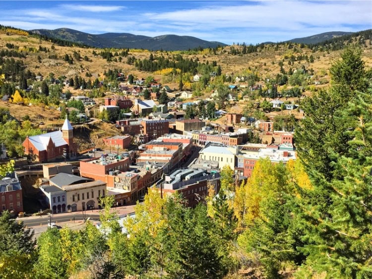 Central City in a valley with numerous historical buildings over 100 years old