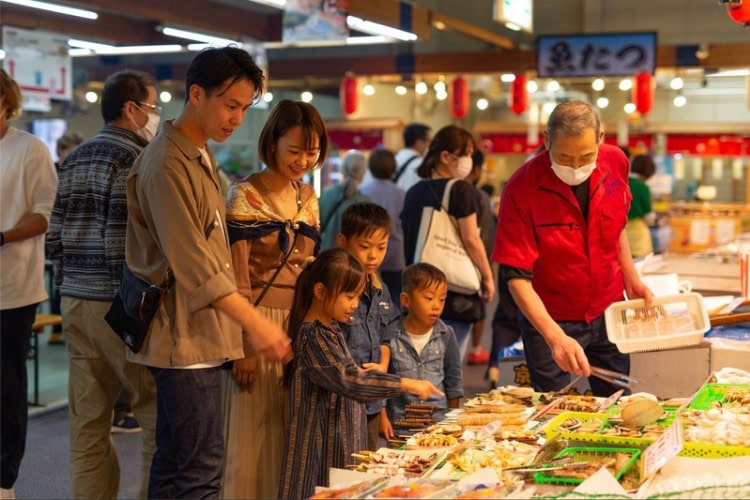 Local fish market with fresh seafood in Maizuru