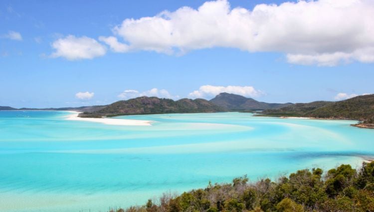 Dreamscape of azure and white at Whitsunday Island, home to Australia's most photographed beach.