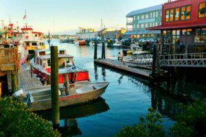 Portland's Old Port Waterfront where a colorful array of work and pleasure boats decorate the piers. Photo by Frank Hosek