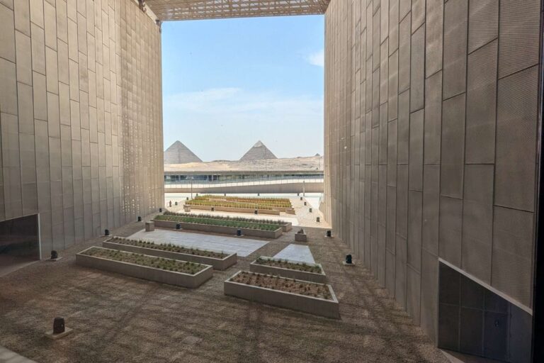 The view of the Pyramids at the Grand Egyptian Museum