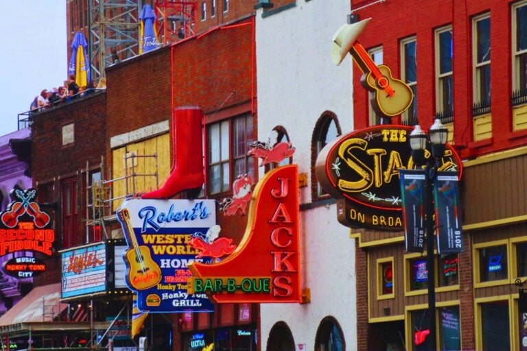 Robert's and its colorful neighbors in Lower Broadway, Nashville. Photo by Frank Hosek