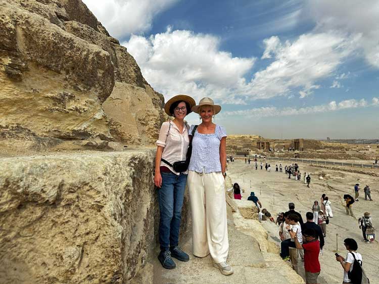 The author and her daughter at the Pyramids of Giza. Photo courtesy Janna Graber