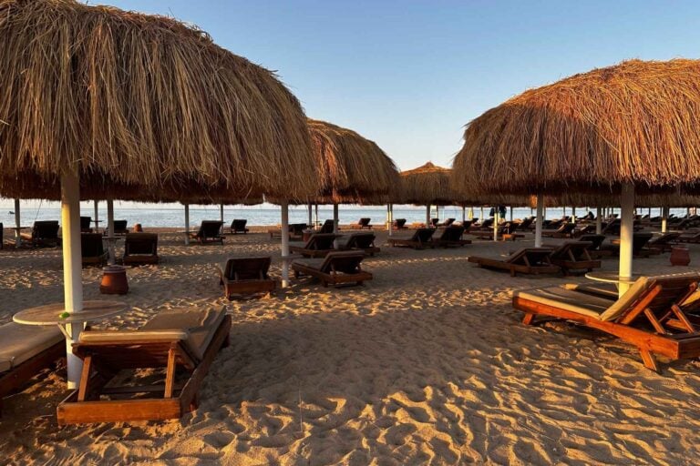 Lounging on the beach at the Sunrise Solara. Photo by Janna Graber