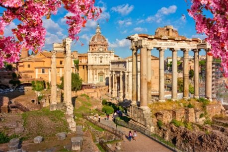 Roman Forum in spring. Photo by Vladislav Zolotov from Getty Images via Canva