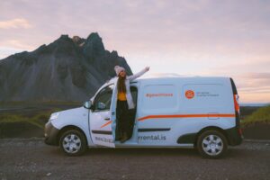 A woman traveling in her Lava campervan. Photo courtesy of Lava Car Rental