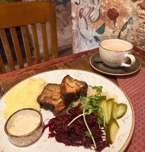Dinner at Etno Dvaras, a popular chain in Lithuania
