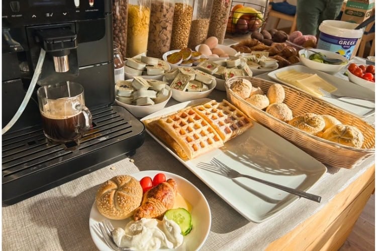 Free breakfast at Cinnamon Sally Hostel in Riga, Latvia, which is $18/night