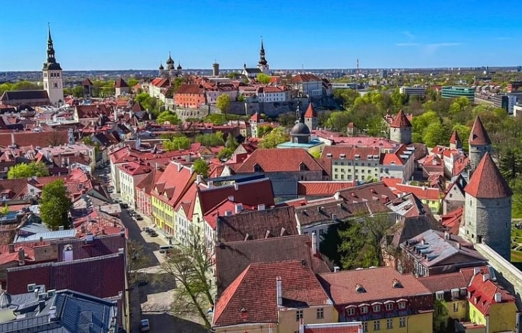 An overhead view of Tallinn, Estonia's Old Town from St. Olaf's Church.